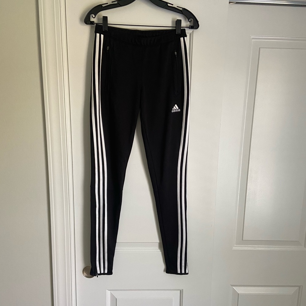 Adidas women black white stripe track pants skinny